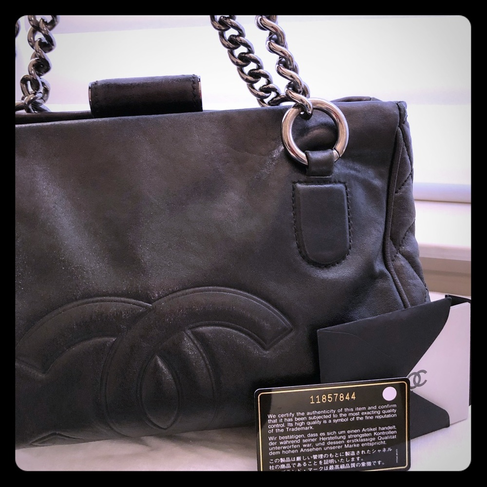 Black Leather Chanel Tote Bag